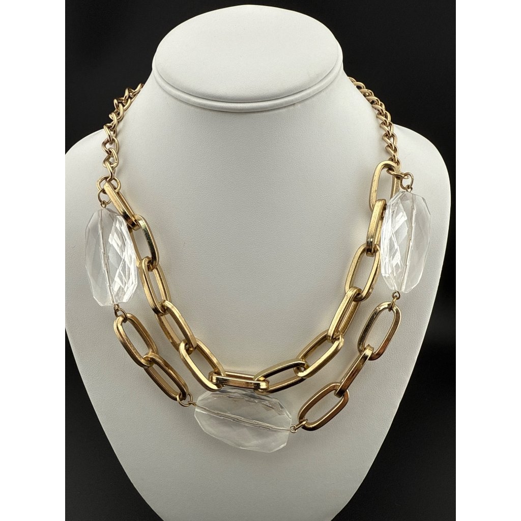 Goldtone Chain Necklace With Clear Faceted Lucite Accents By Vclm